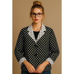 Polka Dot Contrast Lapel Blazer - Black/White